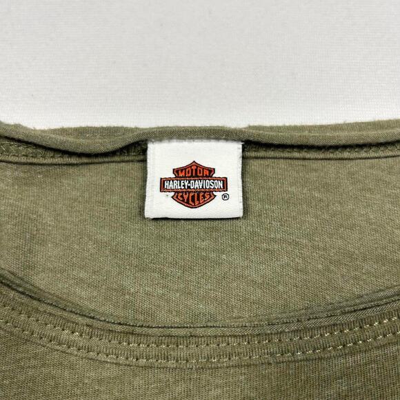 Y2K Harley Davidson Olive Geeen Short Sleeve Pocket Tee - Picture 5 of 7